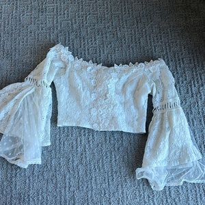 Fashion Nova Off-the-Shoulder Lace Crop Top w/ Back Zipper